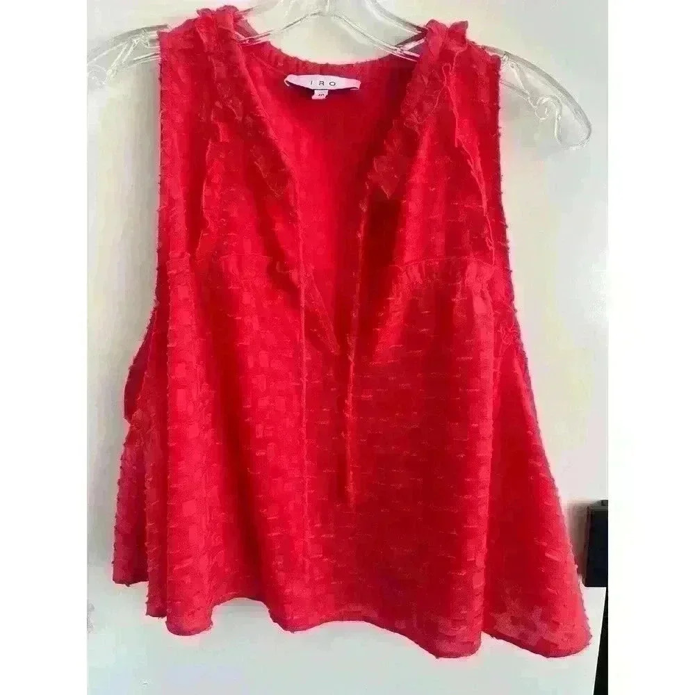 Iro Sz 40/US 8 Ragnhild Top Sleeveless Textured Boxy Red Summer Flowing Fun Cute - Picture 3 of 13